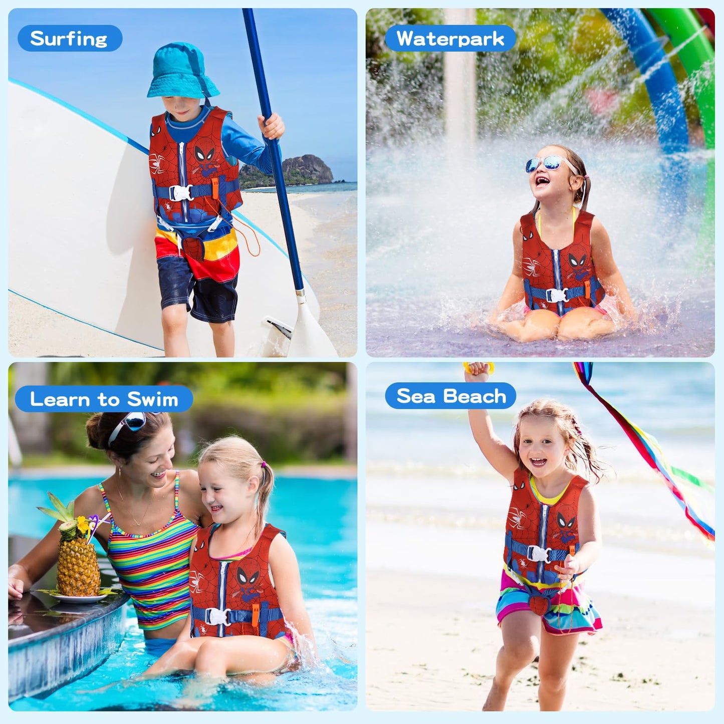 Toddler Swim Vest Neoprene Adjustable Safety Strap 20-90lbs Kids Floaties Buoyancy Jacket for 1-9Y Boys and Girls,Child Swimming Vest on Pool/Boating/Beach/Learn to Swim Aid（S）