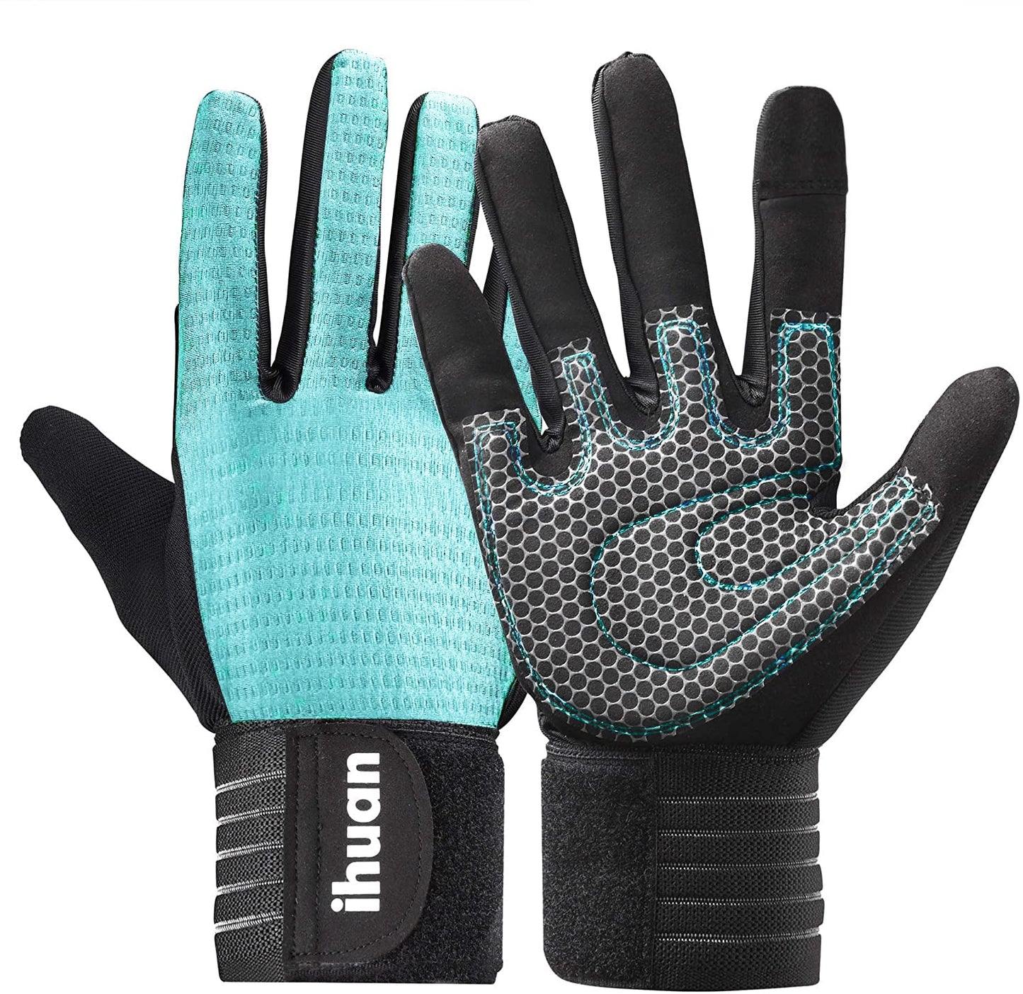 ihuan Workout Gloves for Men Full-Finger: Weight Lifting Gloves for Men, Gym Gloves with Wrist Straps, Lifting Gloves with Wrist Wrap Support, Full Hand Gloves for Weightlifting, Deadlift