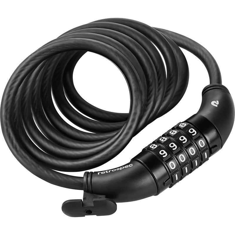 Retrospec Grizzly Bike Lock - 6ft Anti-Theft Cable with 4-Digit Combination & Mounting Bracket - Secure Mountain & eBike Accessory