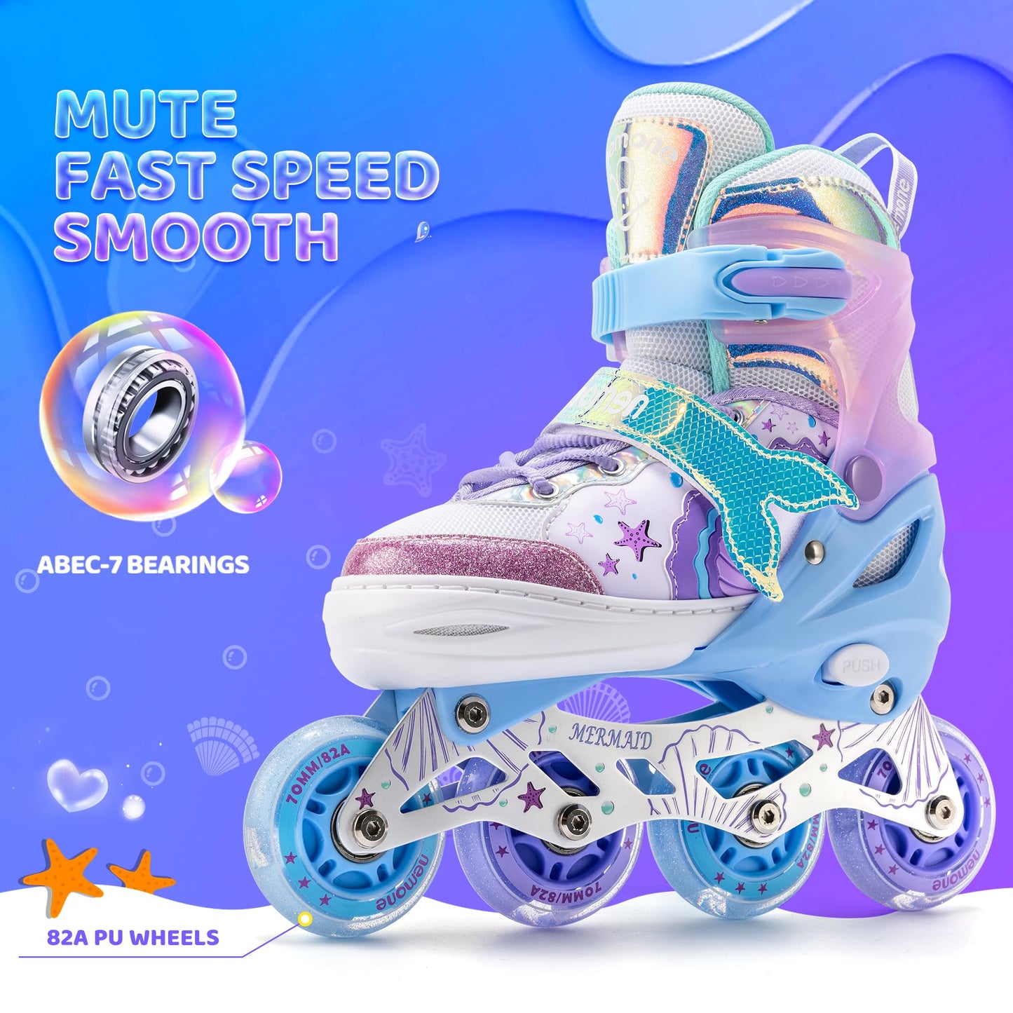 NEMONE Girls Adjustable Inline Skates Kids Light up Wheels Roller Skates Blades Indoor Outdoor for Childrens Beginner Youth Ages 4-6 5-8 6-12 8-12