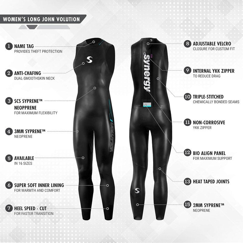 Synergy Triathlon Wetsuit - 3/2mm Sleeveless Long John Smoothskin Neoprene for Open Water Swimming
