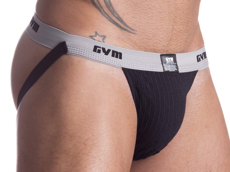 GYM 1" Waistband Swim/Run Jockstrap (Medium, Black)