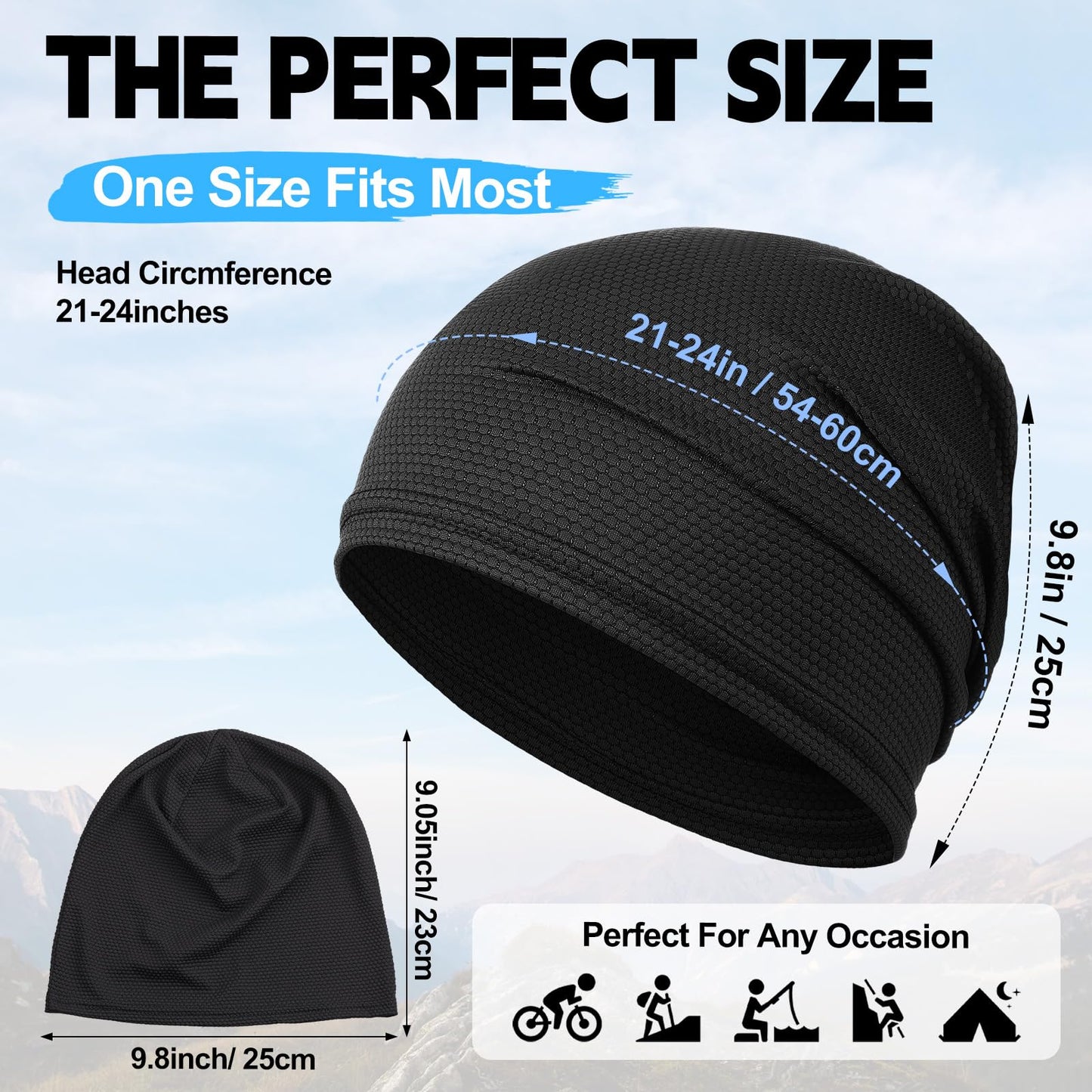 JenPen Cooling Skull Cap for Men Women, Breathable 3D Mesh Quick Dry Helmet Liner, Summer Sweat Wicking Running Cycling Cap(Black,4 Pcs)