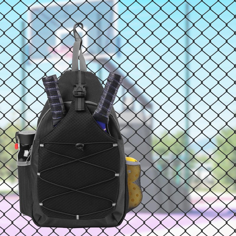 SPOENGRU Pickleball Paddle Bag - Small Adjustable Sling Bag with Fence Hook & Water Bottle Holder