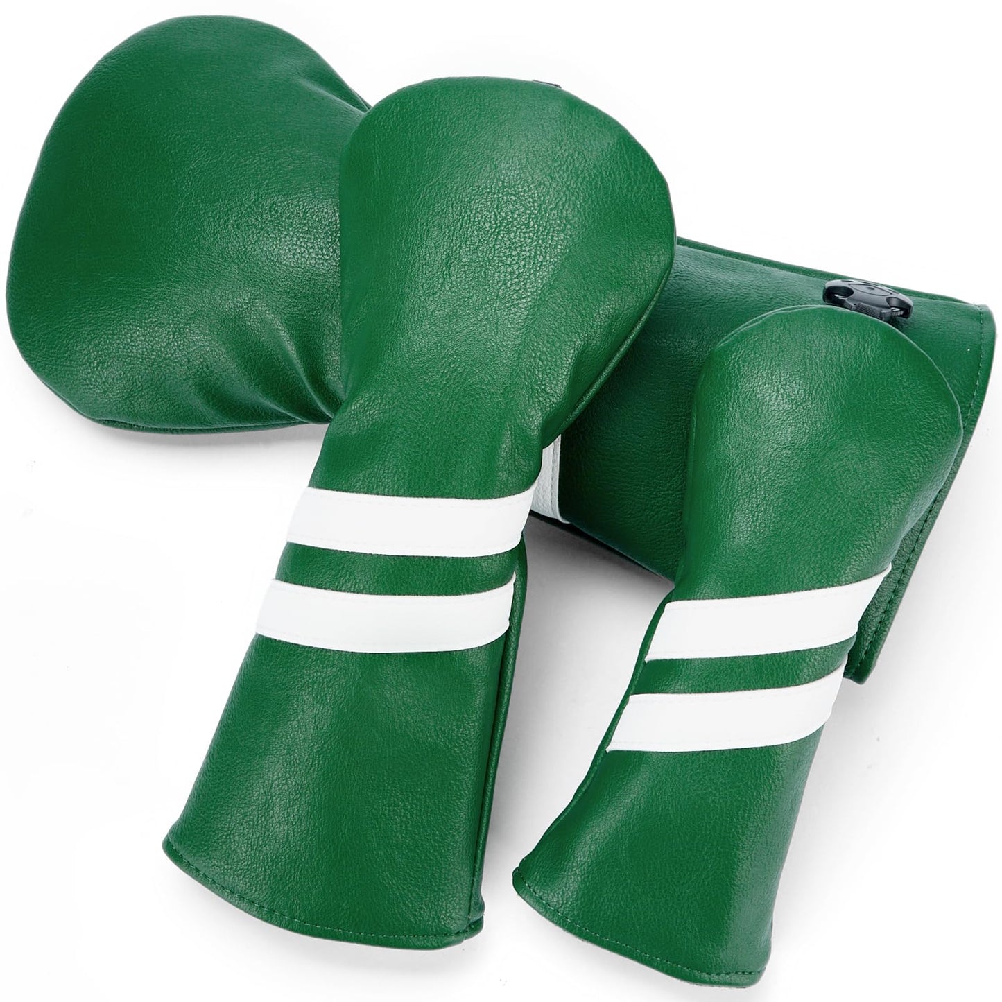 Gbourly 3PCS Vintage Golf Club Classic Green and Black Driver, Fairway Wood and Hybrid Head Covers Set PU Leather Headcovers with Interchangeable No. Tag (Green)