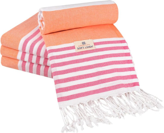 Soft Linen Peshtemal Beach Towels - 100% Cotton Quick Dry, Lightweight & Sand Free | 40"x70", Pink