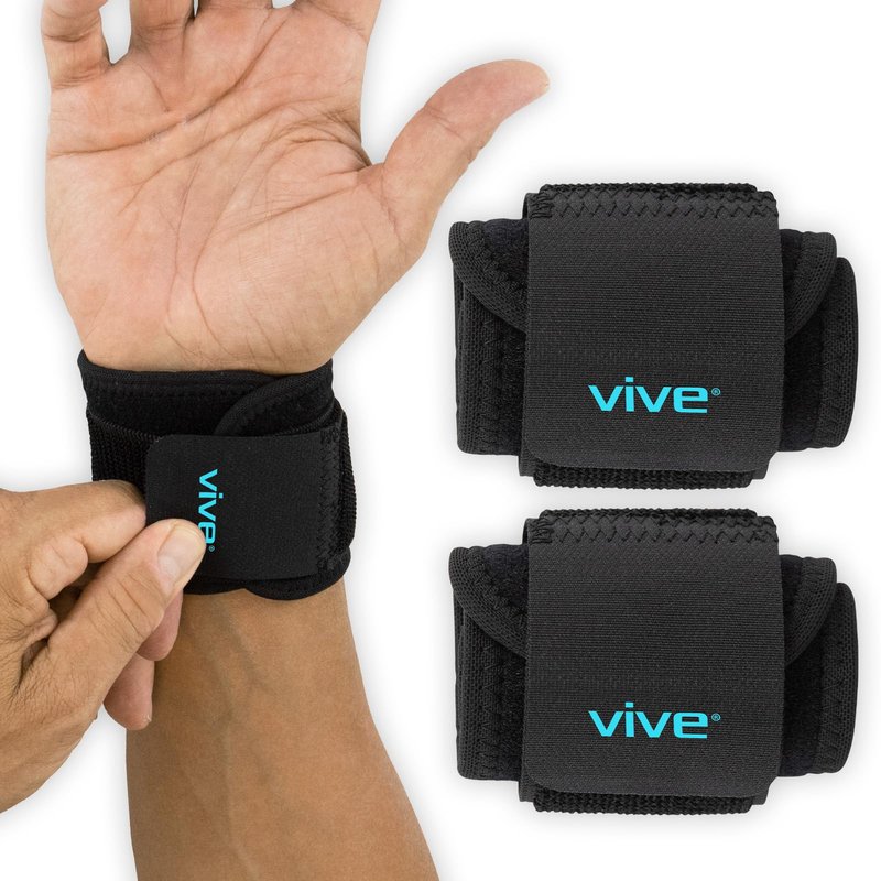 Vive Wrist Support Wrap (2 Pack) - Band for Tennis, Working Out, Golf & Sports - Adjustable Compression Strap for Tendonitis, Carpal Tunnel & Arthritis - Men & Women Protector Guards for Weightlifting
