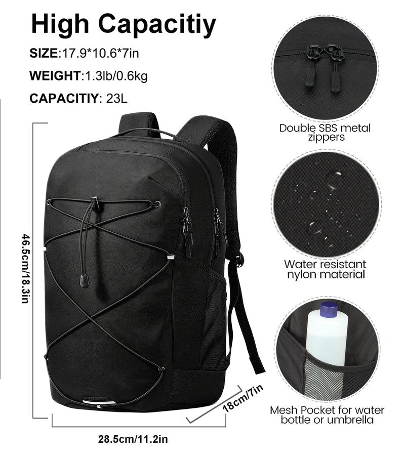 KEOFID Casual Backpack for Men and Women, Hiking Backpack for Travel, Black Daypacks for Sports, College, Water Resistant(Black)