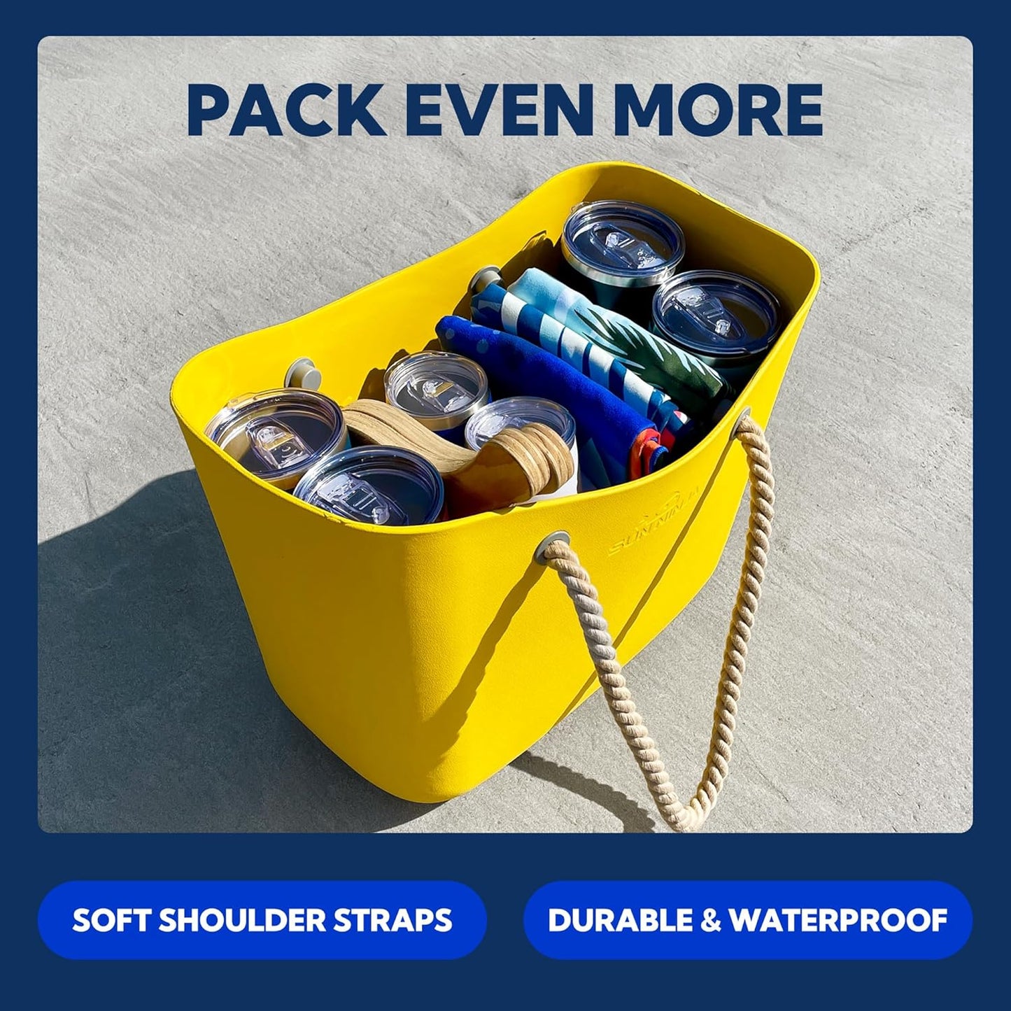 Rubber Beach Bag - Extra Large Waterproof EVA Tote with Rope Handles | Ideal for Summer Outings
