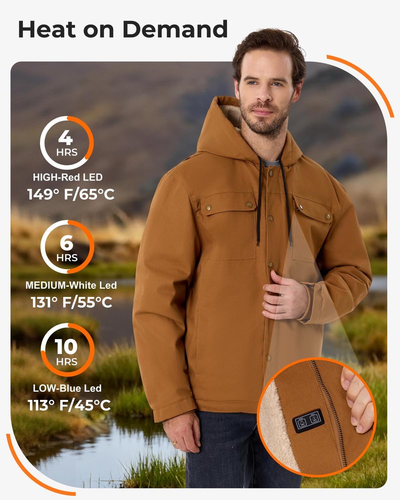 Glaais Heated Jackets for Men with 12V 18400mAh Battery Pack Included, Mens Heated Jacket Rechargeable with Sherpa Lining-M