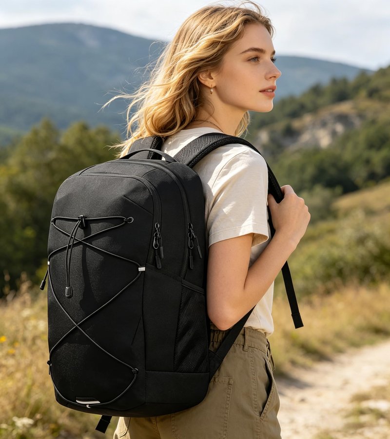 KEOFID Casual Backpack for Men and Women, Hiking Backpack for Travel, Black Daypacks for Sports, College, Water Resistant(Black)