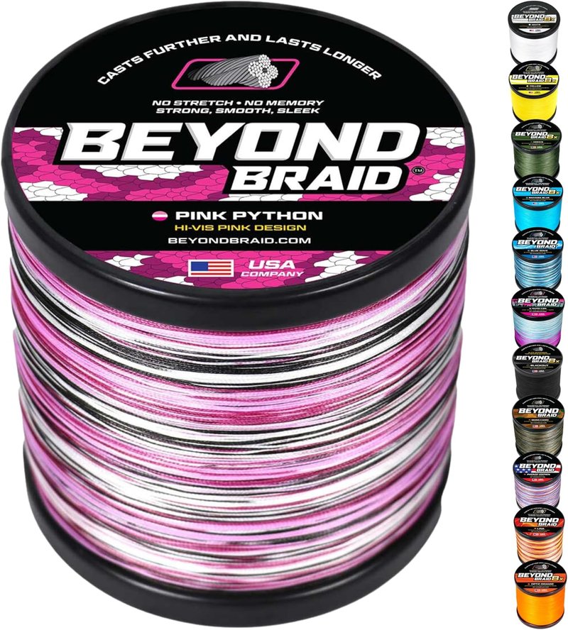 Braided Fishing Line - Super Strong, Abrasion Resistant | Blue Camo, Moss Camo, White, Green, Pink, 4 Strand & 8 Strand Options