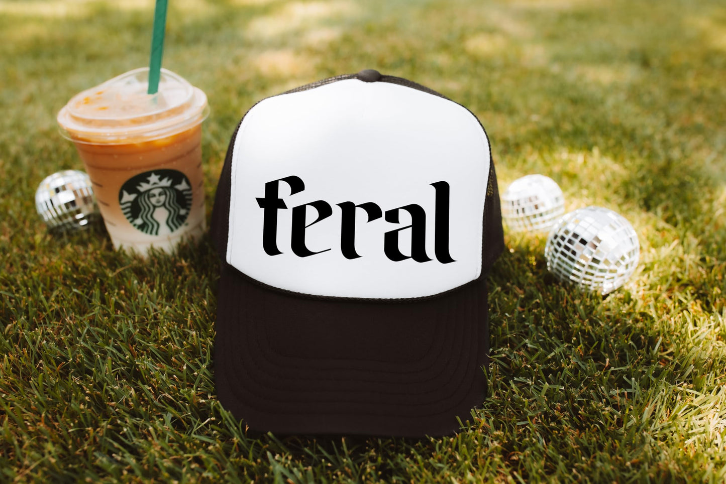 Feral Trucker Hat for Men and Women - Funny Best Friend Gag Gifts for Him Her Snapback Hat - Girls Beach or Lake Trip Gift Idea - Unisex Adult Breathable Polyester Mesh Adjustable Cap - Black