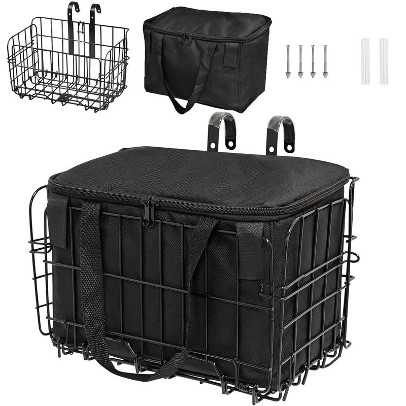 Yezmo Bike Basket, Bike Basket Front with Portable Waterproof Liner Bag Ebike Basket Accessories for Women Men Carrying Small Pet Dogs, Fruit & Grocery