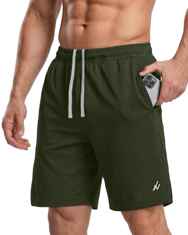 NY Threads Men's Athletic Shorts Quick Dry Loose-Fit Lightweight Running Workout Gym Shorts with Pockets, XX-Large, Army Green