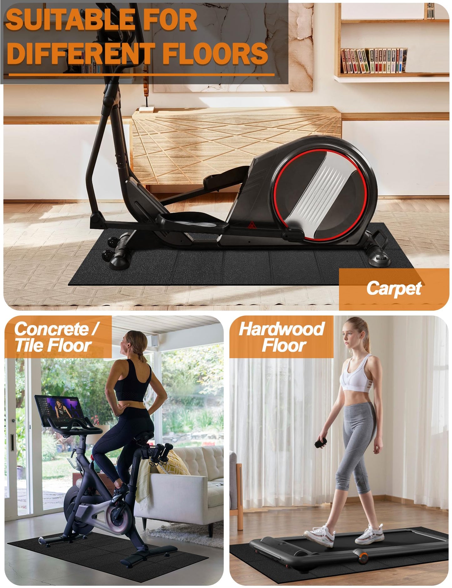 Treadmill Mat 68"x24", WERCHO Foldable Walking Pad Mat for Carpet Hardwood Floors 4mm Heavy-Duty Exercise Equipment Mat for Treadmil Pad,Spin Bike, Elliptical Trainer, Home, Gym