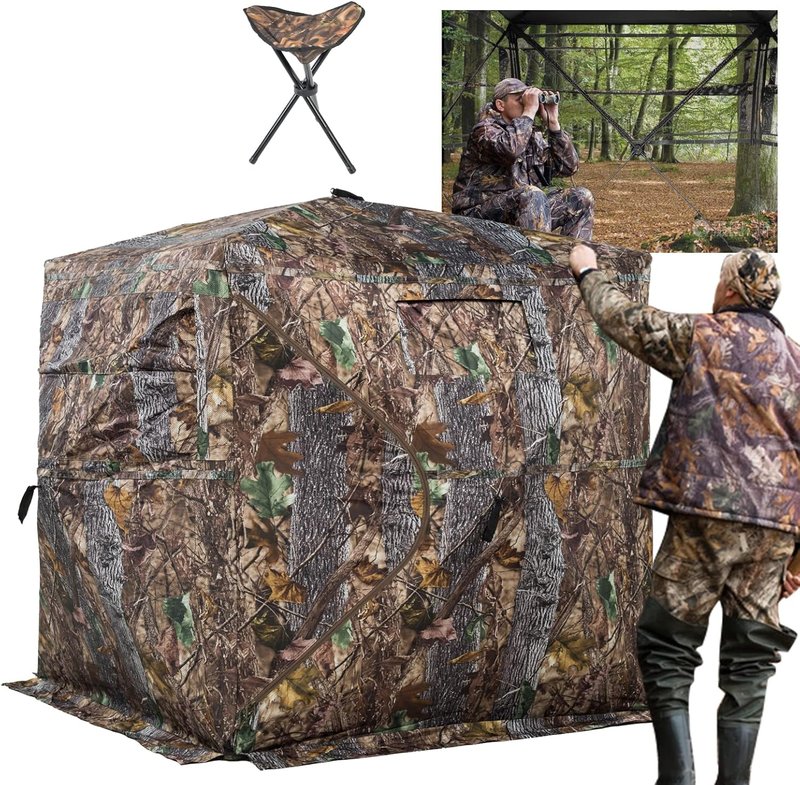 Hunting Blind - 270/360 Degree See-Through Ground Blind with Carrying Bag | Portable Camouflage Tent for 2-4 People