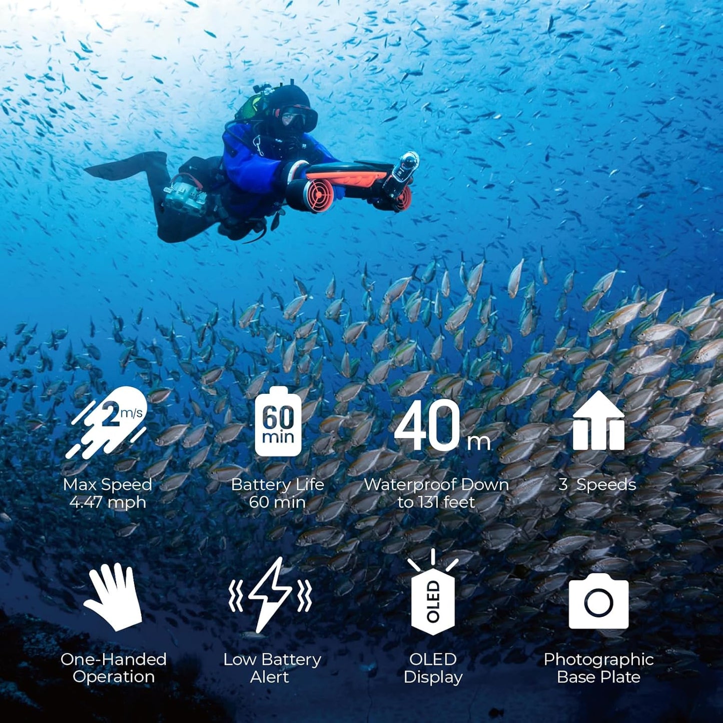 Sublue Navbow Plus Smart Underwater Scooter - Dual Motors, 3 Speed Gears, 4.47mph | 60 Min Battery Life, 131ft Diving Range