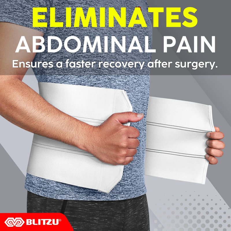 BLITZU 9", 3 Panel Abdominal Binder for Post Surgery Recovery, Postpartum Belly, Compression Wrap Support Belt for Hernia, C-Section, Stabilize Core, Prevent Injury and Improve Muscle Tone S-M White