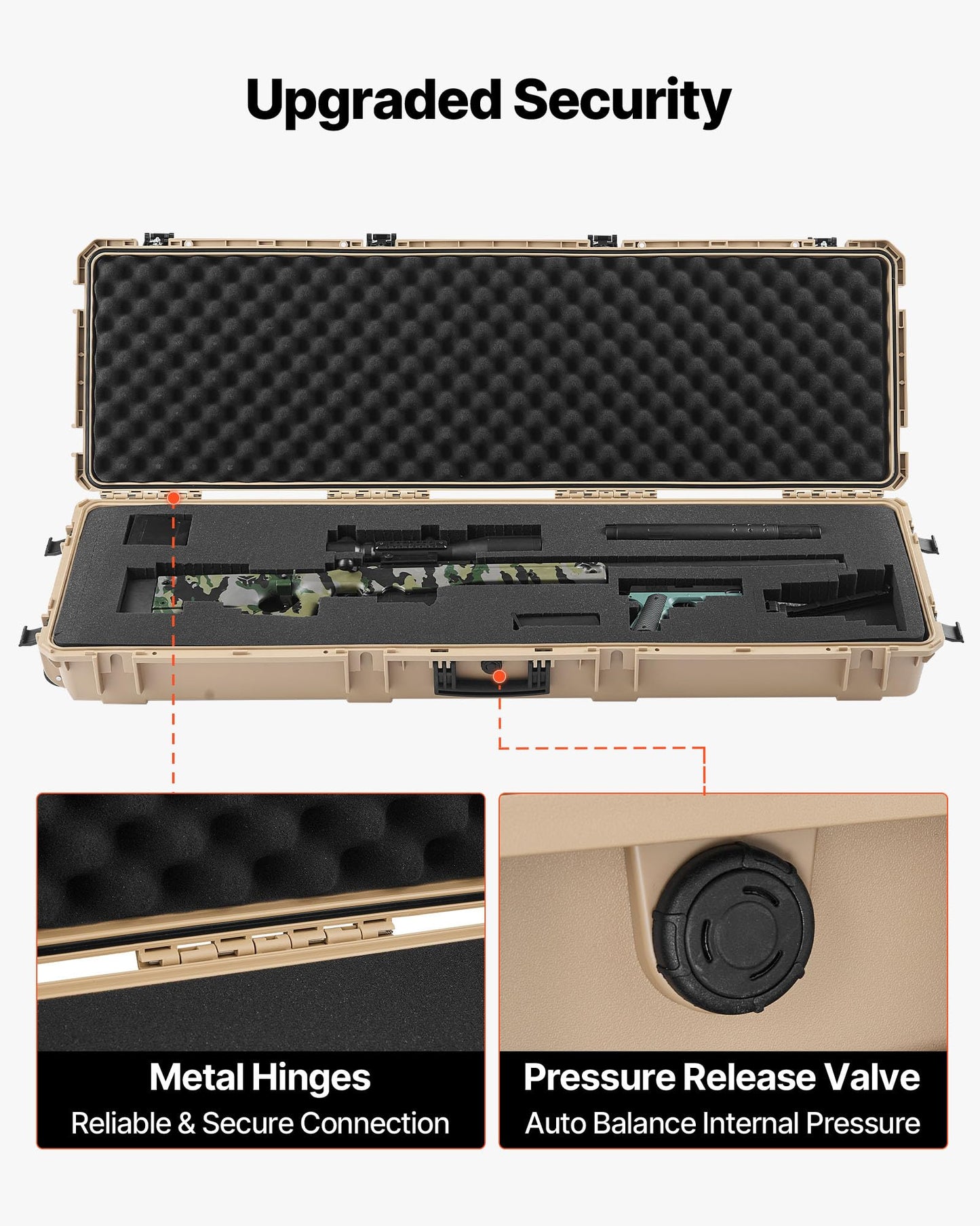 VEVOR Rifle Case, Rifle Hard Case with 4 Layers Fully-protective Foams, 52 inch Lockable Gun Storage with Wheels, IP67 Waterproof & Dustproof, for Rifle, Shotgun, Airsoft Gun, Khaki