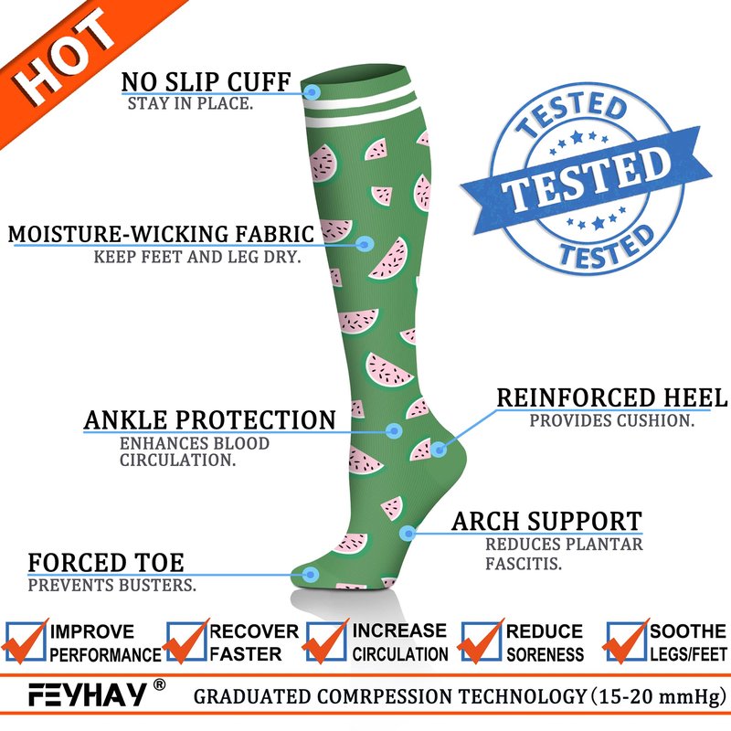FEYHAY Copper Compression Socks (8 Pairs) 15-20 mmHg is BEST Graduated Athletic & Daily for Men & Women Running Travel Nurses Pregnant - Boost Performance, Blood Circulation & Recovery