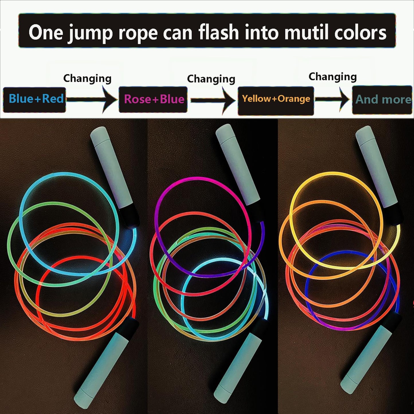 Kids Jump Rope for Girls Boys Color Changing, LED Light Up Skipping Rope 9FT Adjustable Jumping Rope for Women Adults Fitness Exercise Weight Lose, Students Sport Interest Rainbow Flashing Jump Rope