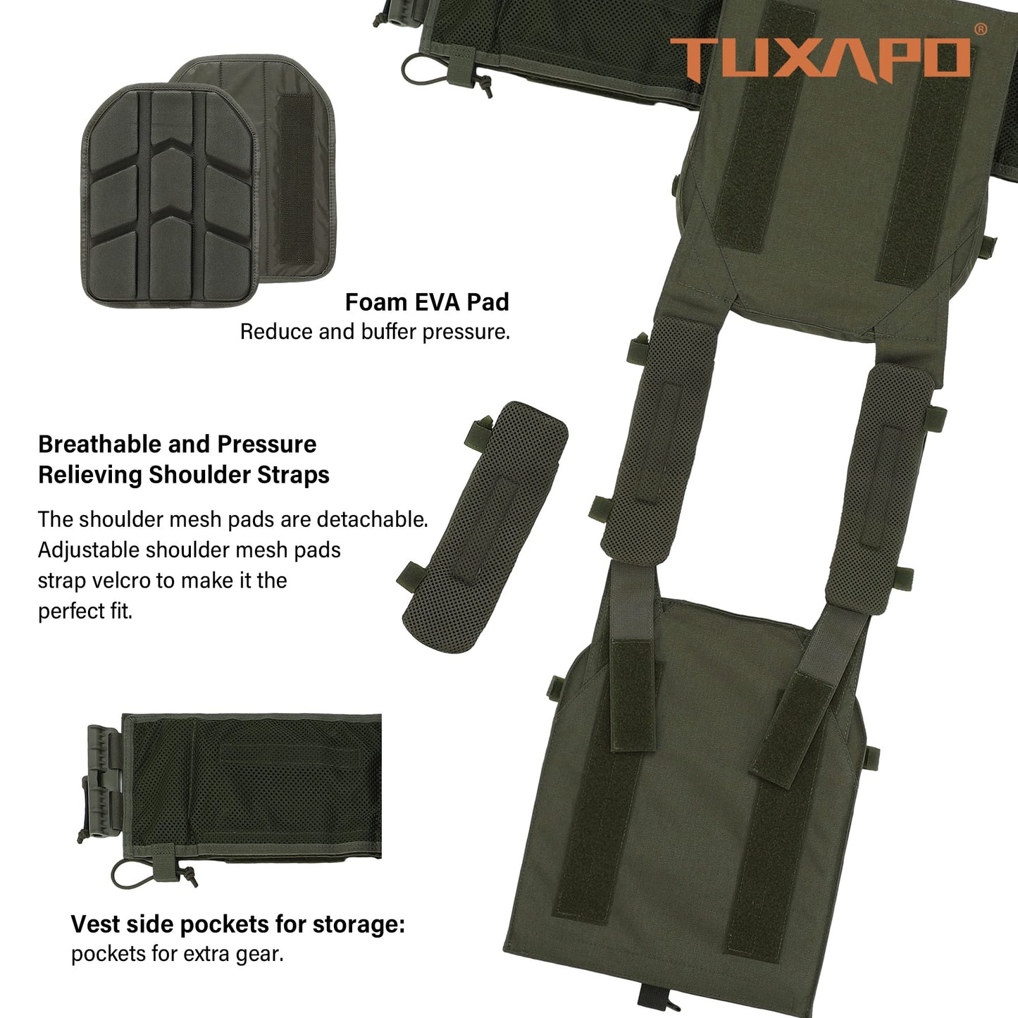 Tuxapo Tactical MOLLE Vests with Triple mag Pouch and Side Cummerbund Pouches, Quick Release Vests for Men