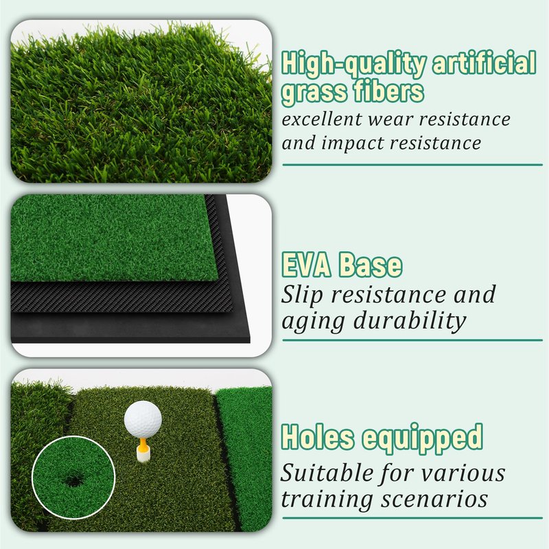 CalmBloom Golf Practice Mat 3-in-1 Turf Golf Hitting Mat for Swing, Putting & Chipping | Portable Golf Training Mat Indoor/Outdoor, Golf Mat with 8 Tees