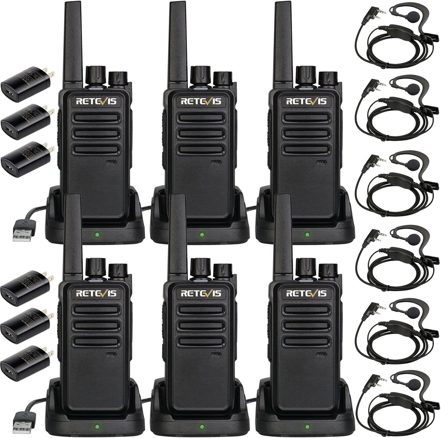 Retevis RT68 Two Way Radios - Heavy Duty Walkie Talkies for Adults | Long Range Rechargeable with USB Charging Base (6 Pack)