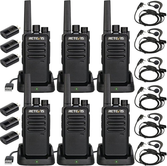 Retevis RT68 Two Way Radios - Heavy Duty Walkie Talkies for Adults | Long Range Rechargeable with USB Charging Base (6 Pack)