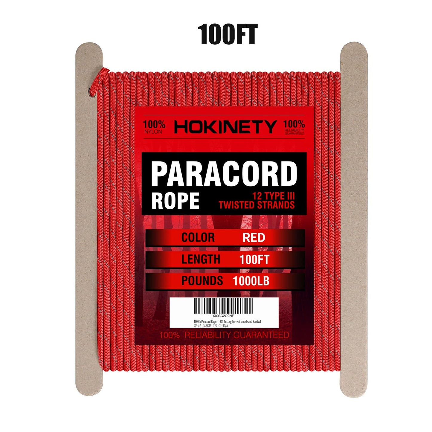 Reflective Paracord Rope 1000Ib - 100ft 4mm 12 Strand para Cords Lanyard Utility Parachute Cord for Tent Camping Hiking Fishing Survival Tactical Clothesline DIY Projects Red