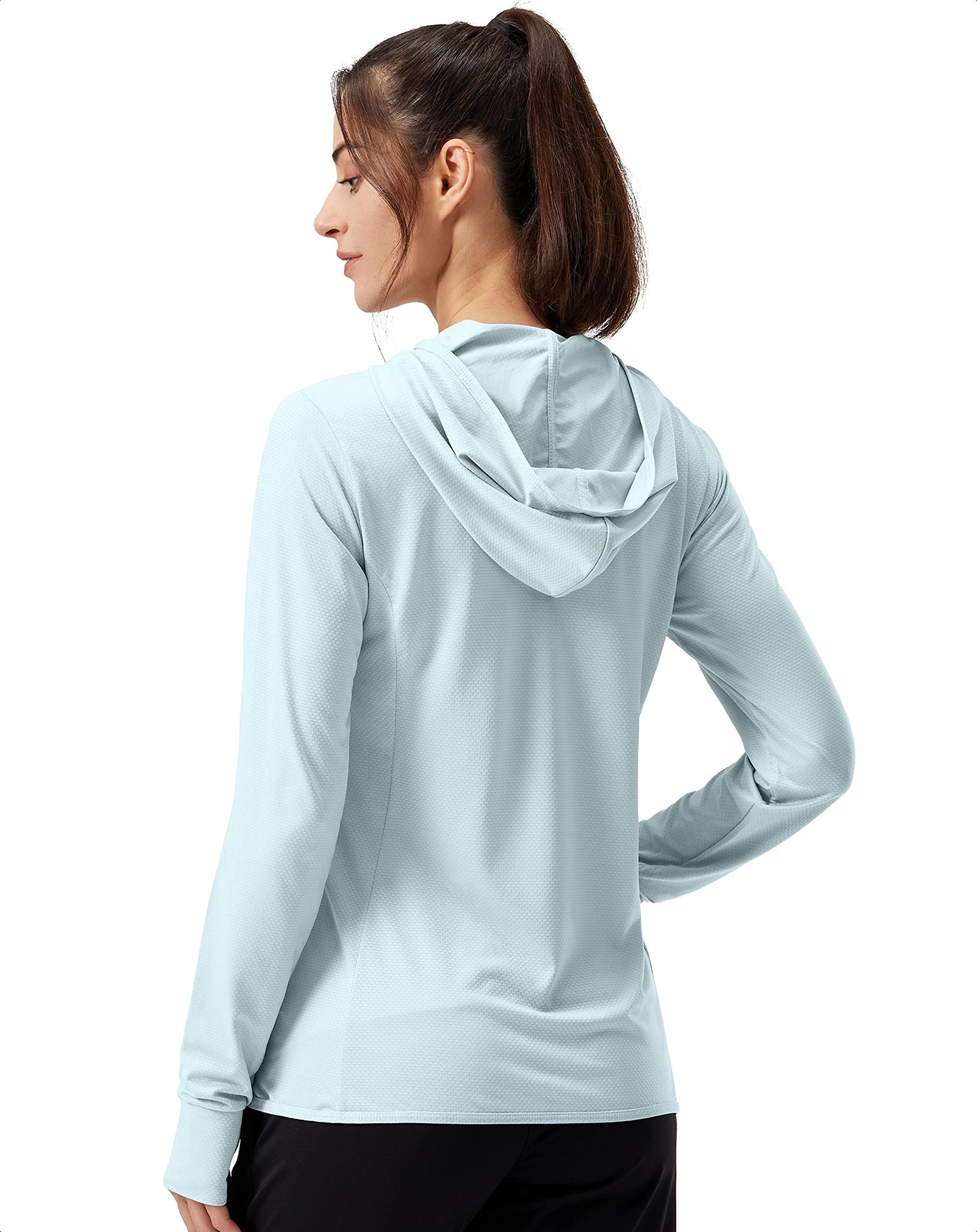 Soothfeel Women's UPF 50+ Sun Protection Hoodie Jacket Lightweight Long Sleeve Sun Shirt for Women with Pocket Hiking Outdoor Light Blue 3XL
