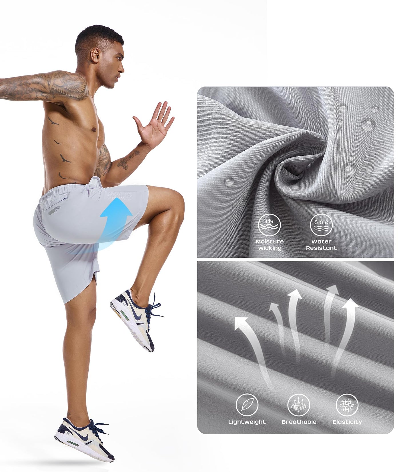 Gesean Mens Athletic Shorts Running Workout Shorts Dry Fast Lightweight Gym Hiking Shorts Light Grey Small