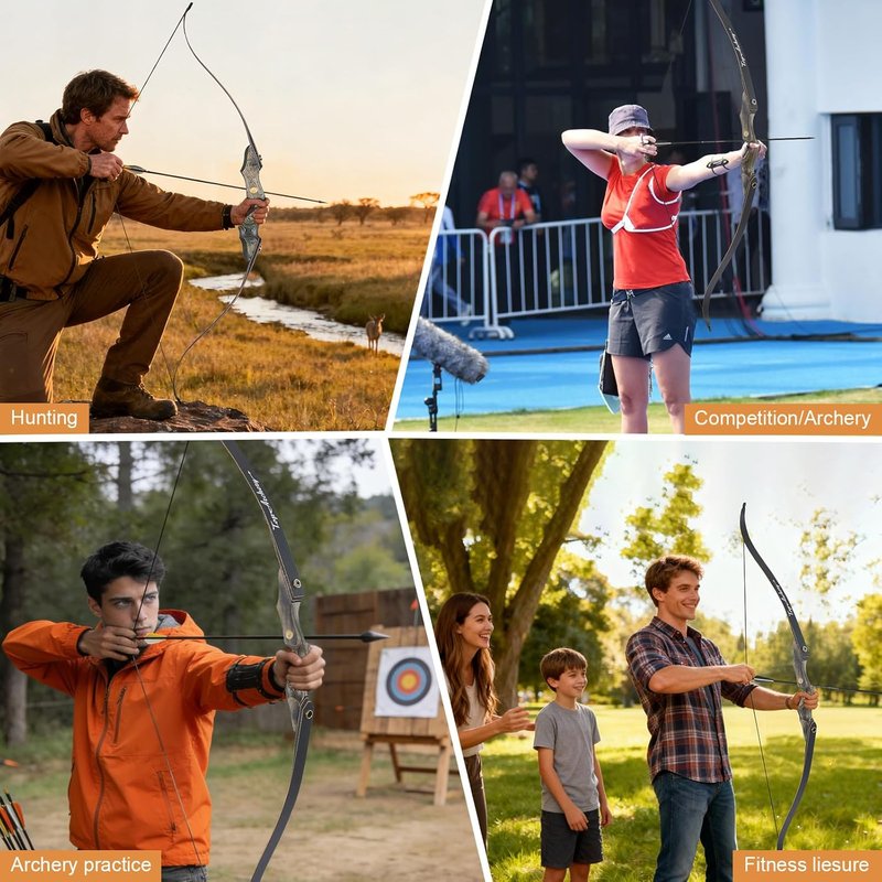 60'' Archery Recurve Bow and Arrow Set - Right Hand 30-50lbs for Adult Target Practice | Includes 6 Fiberglass Arrows