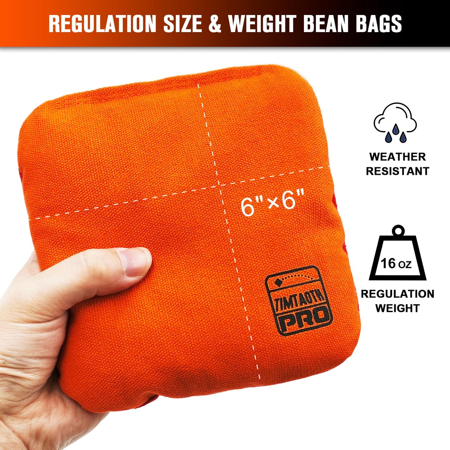 Timtaoth Dual Sided Corn Hole Bags Professional Cornhole Bags Set of 8 Regulation Size Weight Pro Corn Hole Bean Bags Slick and Stick,Black and Orange