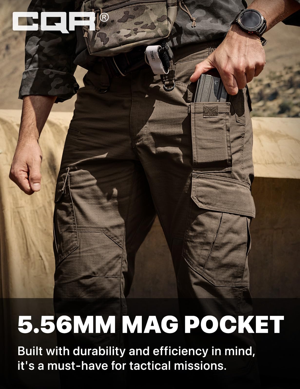 CQR Men's Tactical Pants, Water Resistant Ripstop Cargo Pants, Lightweight EDC Work Hiking Pants, Outdoor Apparel, Duratex Mag Pocket Tundra, 40W x 32L