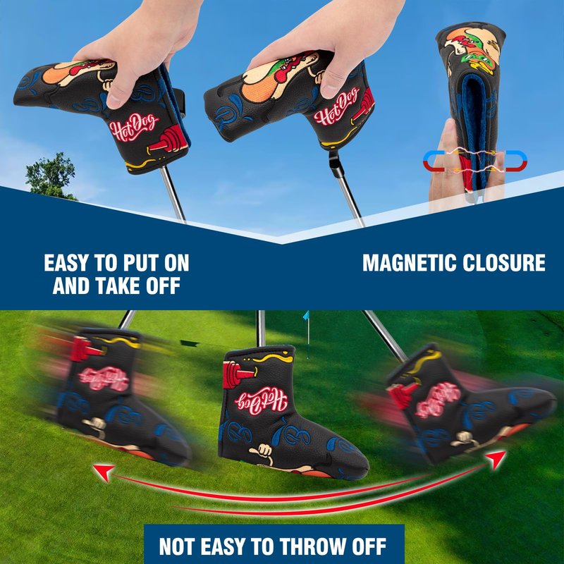 BAIRBRE Putter Covers Hotdog Mallet Putter Headcover Blade Putter Covers Leather Golf Headcover with Magnetic Golf Club Cover for All Brand (Red-for Mallet Putter)