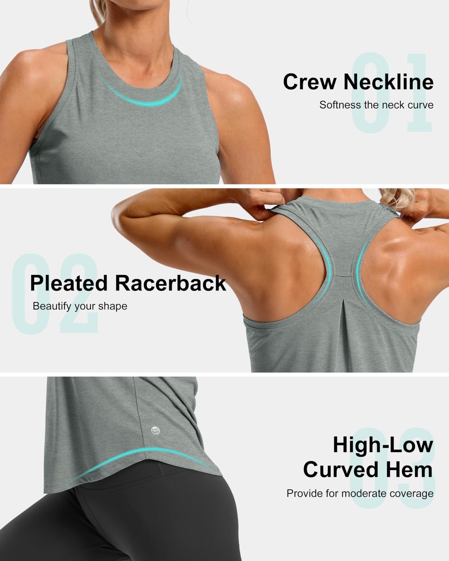 G Gradual Women's Workout Tank Tops Racerback Athletic Yoga Tops Loose Fit Sleeveless Running Gym Sports Shirts for Women(Sage Grey Heather,XXL)