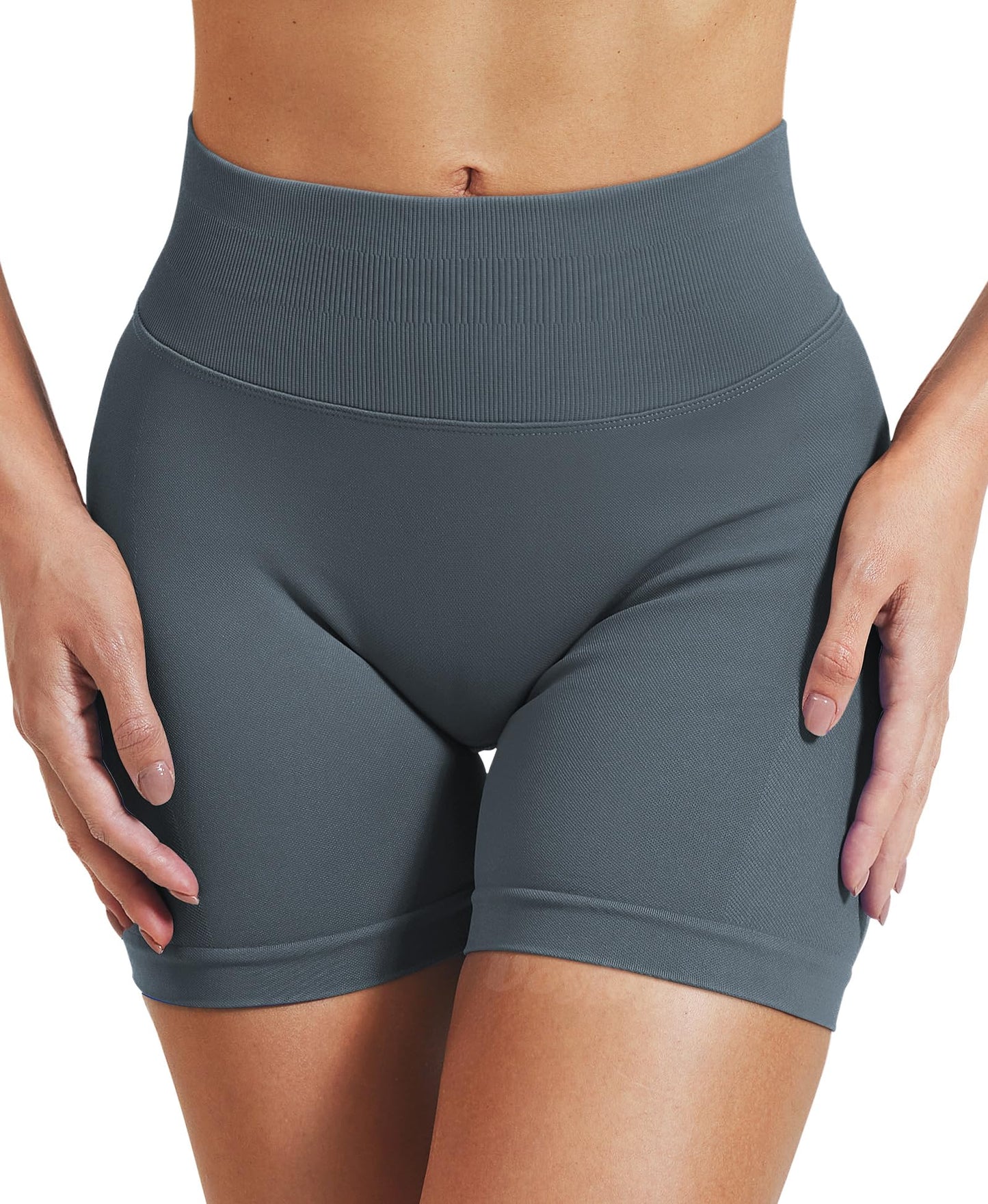 VOYJOY Women Workout Impact Shorts 2.5"/ 3.6"/ 4.5"/ 6" Scrunch Butt Lifting Gym Seamless Booty Biker Shorts Stormy Grey