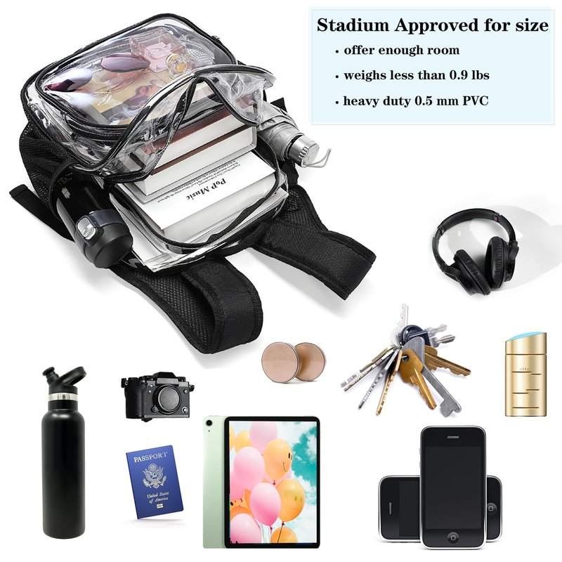 KUI WAN Clear Backpack Stadium Approved 12x12x6 Small Clear Bag for Concert,Work,Festival,Security,Stadium, Coffee