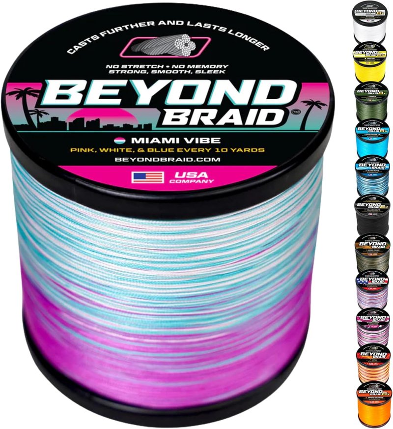 Braided Fishing Line - Super Strong & Abrasion Resistant | 4 Strand & 8 Strand Options in Blue Camo, Moss Camo, White, Green, Pink, Blue