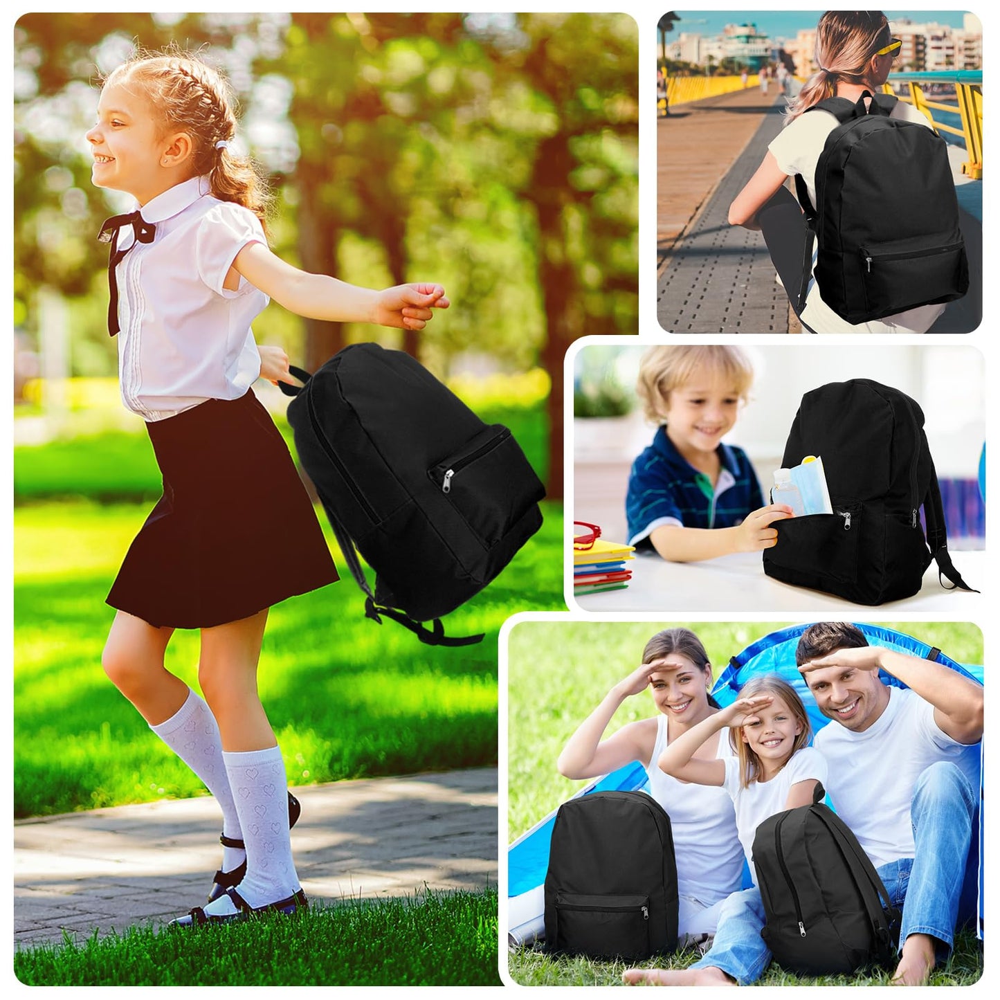 Amylove 12 Pack Backpack in Bulk 17 inch Lightweight Outdoor Travel Bag Classic Bookbags Bulk for Elementary Middle High(Black,Classic)
