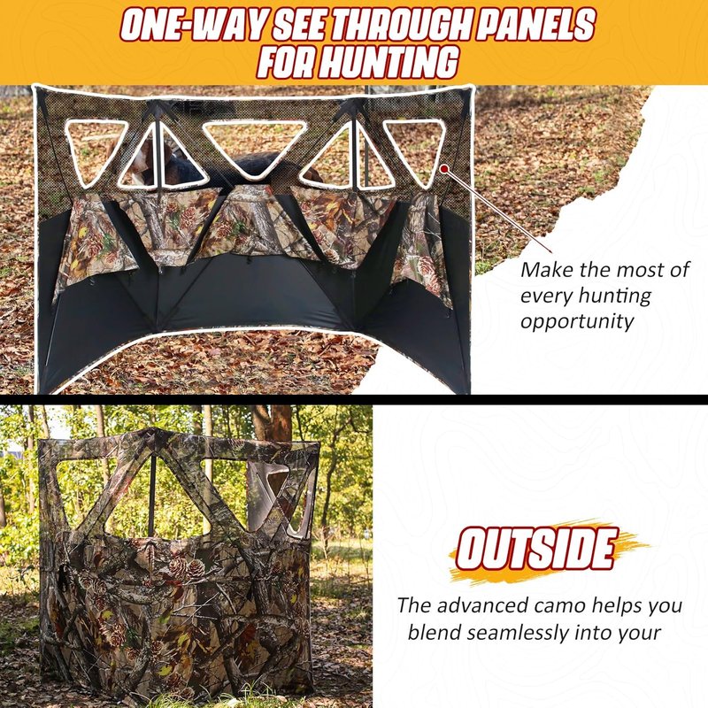 3-Panel See-Through Hunting Blind - Portable Pop-Up Ground Blind for Deer, Duck & Turkey | Includes Carrying Bag