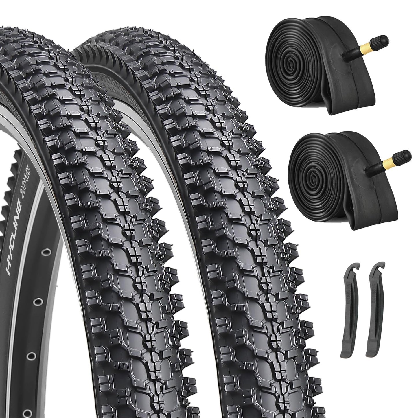 26-inch Mountain Bike Tires Set: Hycline 2-Pack 26x1.95 inch (54-559mm) Folding Replacement Puncture-Resistant Bicycle Tires and Pair 26-inch Inner Tubes with Tire Levers for MTB Off-Road Bike