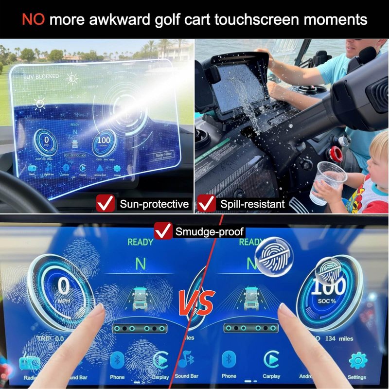 Eoho 9 Inch Golf Cart Screen Protector for EV Touchscreen Left Side Button, Tempered Glass Screen Cover Protector Anti Gravel Glare, Ev Golf Cart Accessories Protective Film(HD, 2 Pack)
