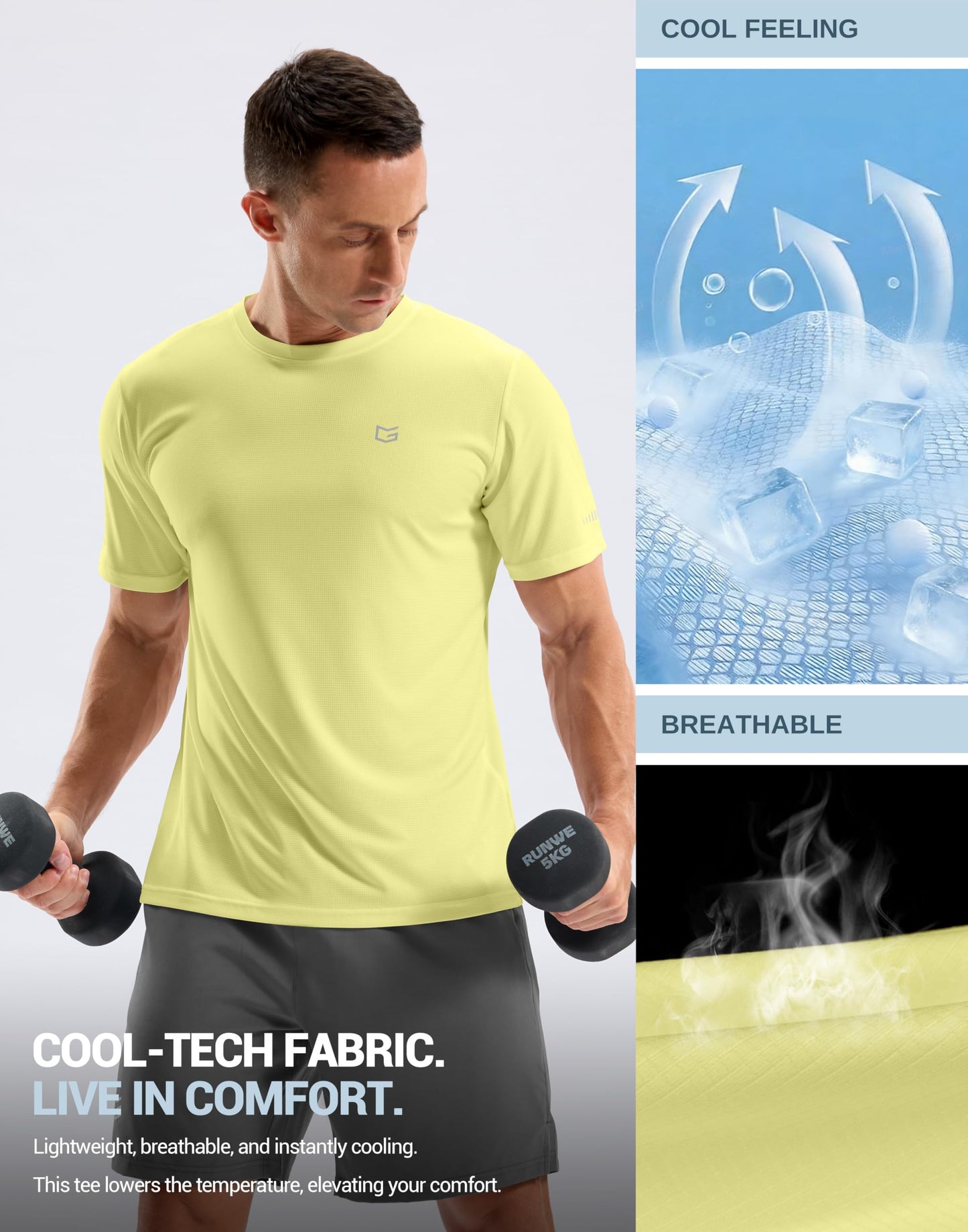 Men's Workout Breathable T-Shirts Dry Fit UPF 50+ Sun Shirts Quick Dry Cooling Tee for Athletic, Running, Hiking (Beige, 3XL)