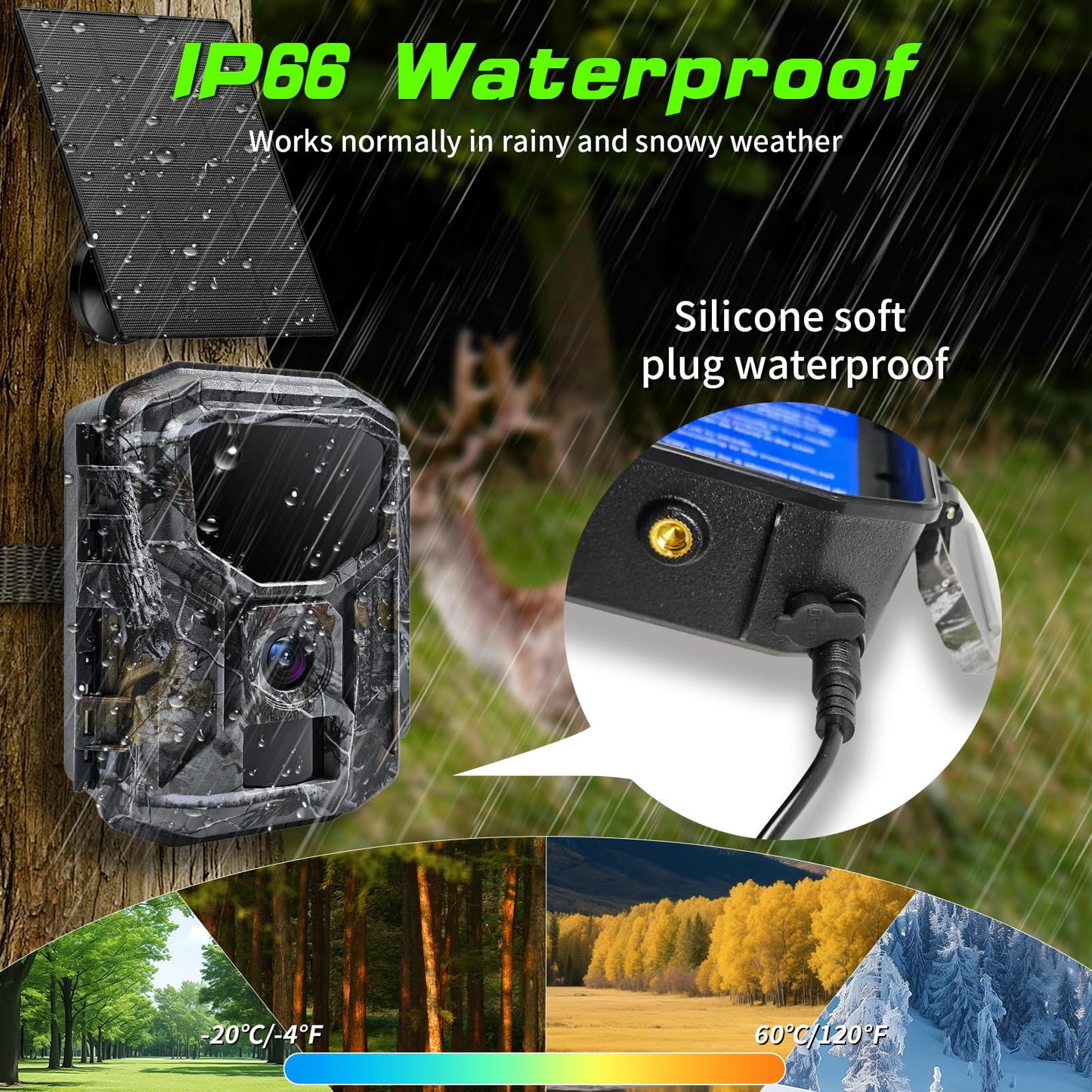 Fargarloo Trail Camera Solar Powered - 2K 60MP WiFi Game Camera, 0.1s Trigger, 7800mAh Forever Power, 65FT Detection, Low Glow Night Vision, IP66 Waterproof, 32GB Included for Wildlife Monitoring