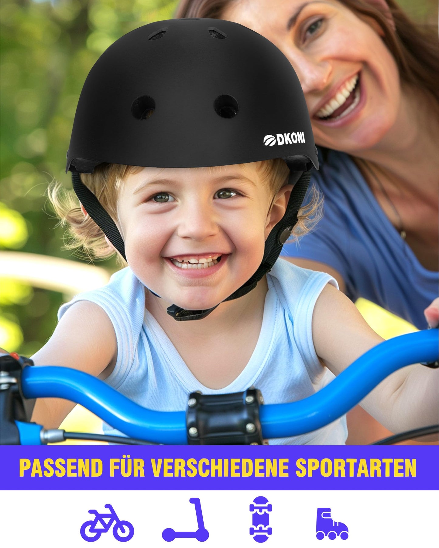 Kids Bike Helmet, Adjustable and Multi-Sport, from Toddler to Youth, 3 Sizes