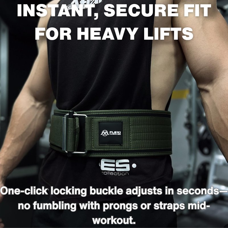 Flexi Muscles Quick Lock Weightlifting Belt - Adjustable Back Support with Metal Buckle - Ideal for Powerlifting, Cross Training, and Olympic Lifting - Durable Lifting Belt for Men & Women (Red, L)