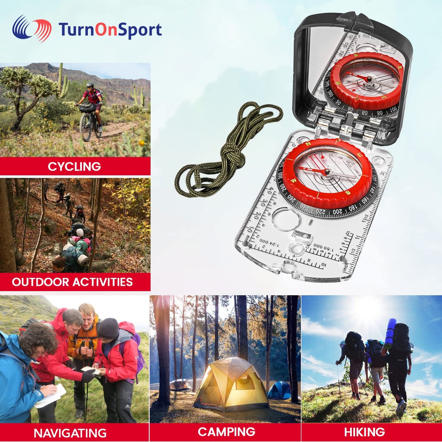 Sighting Compass Mirror Adjustable Declination - Boy Scout Compass Survival Camping | Base Plate Compass Kids Navigation | Orienteering Compass Hiking Map Read Military Compass Backpacking Clinometers